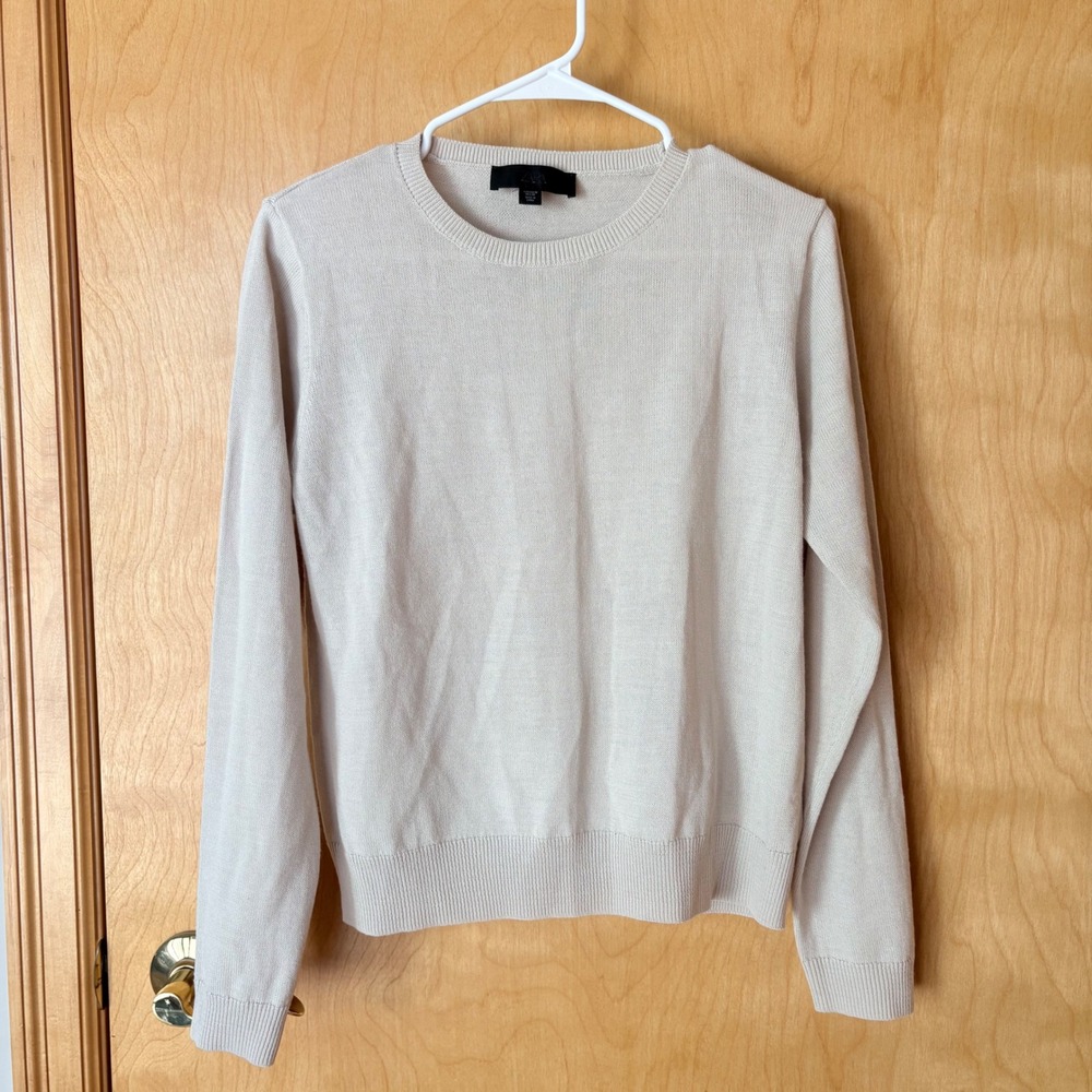 Zara‎ Crewneck Sweater Womens Medium Beige Wool Blend Long Sleeve Knit Top